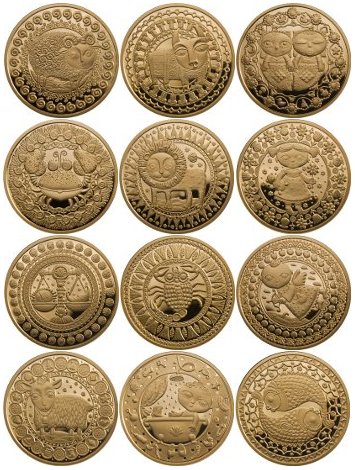 Złote i srebrne monety Znaki zodiaku